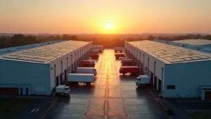 Logisztikai park naplementében